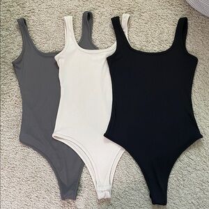 Set of Three Ribbed Tank Bodysuits